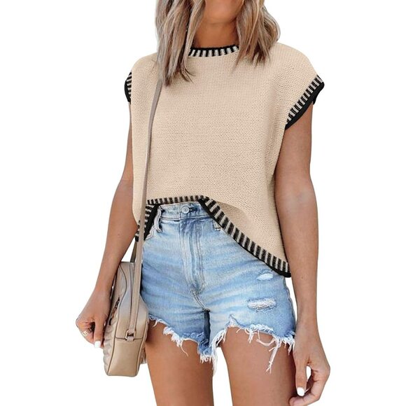 Sweaters - Womens Knit Sweater Top Sleeveless Vest Spring Fall Summer Casual Oversized